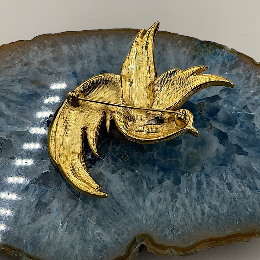 Vtg.SignedGiorgio,Stunning Bird Of Paradise GoldBroochPin W/Red CloisonnéEnamel - Picture 6 of 7